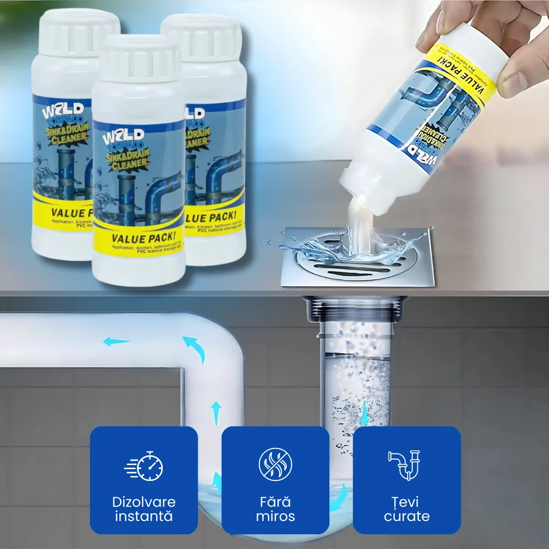 OFERTĂ 2+1 GRATUIT: Soluție Puternică pentru Curățarea și Desfundarea Țevilor