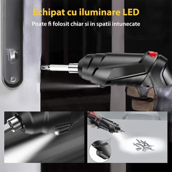 Surubelnita Electrica fara Fir - 6 Nm Cuplu, Li-Ion 1800mAh, Maner Ajustabil, Set Complet de Accesorii