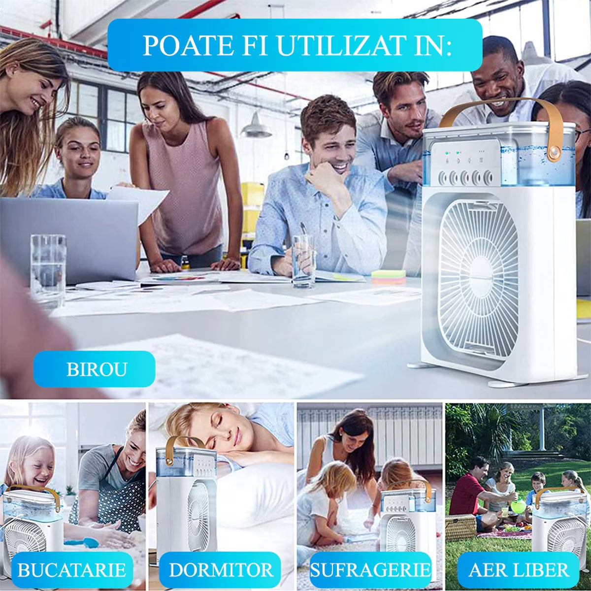 Racitor aer portabil, multifunctional AirCooler, aromatherapy, 7 lumini LED, alimentare USB