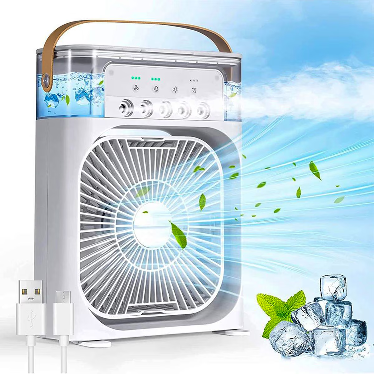 Racitor aer portabil, multifunctional AirCooler, aromatherapy, 7 lumini LED, alimentare USB