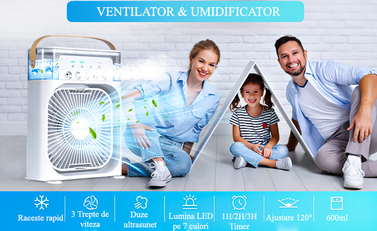 Racitor aer portabil, multifunctional AirCooler, aromatherapy, 7 lumini LED, alimentare USB