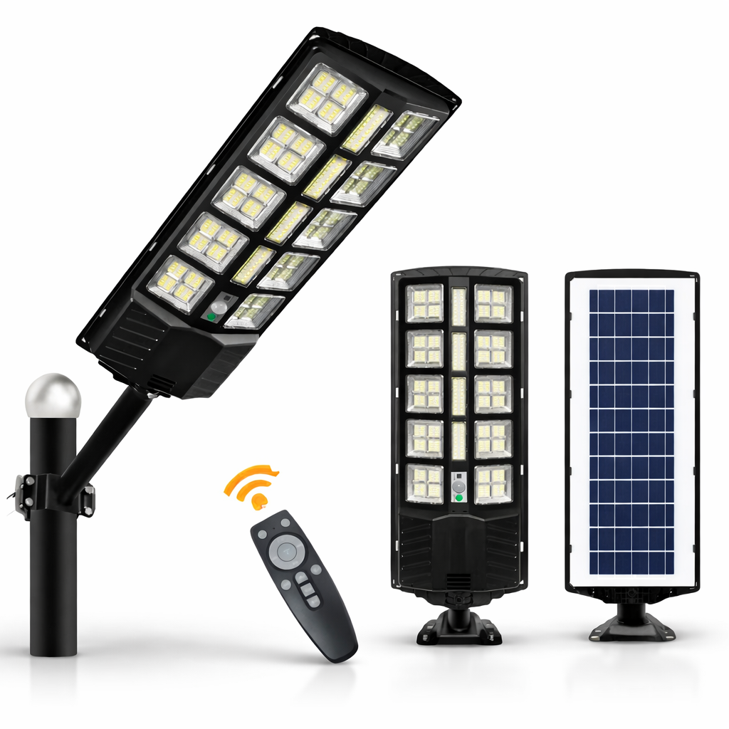 Lampa Stradala Solara Visuron cu Telecomanda, Iluminare Intensa in 3 Trepte, Unghi 180°, LED Eficient, Rezistenta la Apa IP66